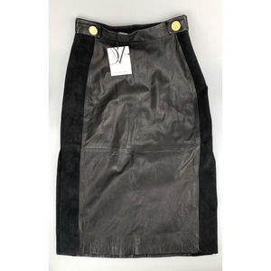 Diane Von Furstenberg DVF Leather Panel Acmis Long Skirt Black Suede Size 2 NEW
